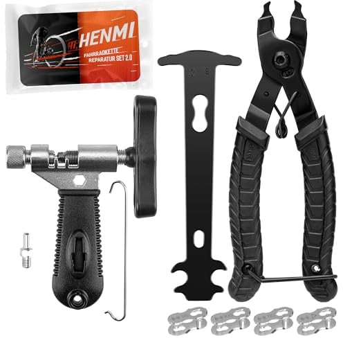HENMI Kettennieter Fahrrad, Kettenzange, Kettenschloss Zange und 4 Paar Fahrradketten Nieten Fahrradkette Reparatur Set für 6-12 Fach Fahrradkette Werkzeug