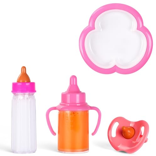 Aolso Babypuppe Fütterungsset,2 Stück Magische Flasche, Schnuller und Babygeschirr(Zufällige Sendungen),New Born Baby Puppe Zubehör,Puppenspielzeug