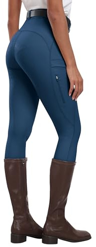 MoFiz Damen Reitleggings Silikon Vollbesatz Reithose Vollbesatzreithose High Waist für Reitsport Reitstretchhose mit Tasche