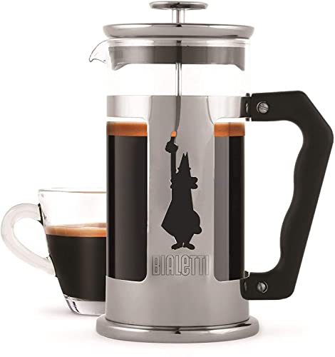 Bialetti Kaffeepresse Preziosa, French Press Filter für Kaffee oder Tee, Gehäuse aus Edelstahl und Behälter aus Borosilikatglas, spülmaschinenfest, 1 Liter, 8 Tassen, Silber