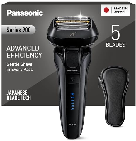 Panasonic Series 900 Premium Nass- und Trocken Rasierer ES-LV6U für Männer, 5-fach-Scherkopf mit Linearmotor und Bartdichtensensor Technologie, Pop-up Trimmer, matt-schwarz