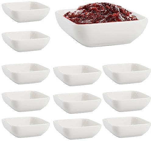 Nizirioo Dip Schälchen Kunststoff Saucenschälchen Quadratisch Dipschälchen 12-teilig Set Dip Schüsseln Dessertschalen, 7,3 x 2,7cm Weiße Sushi Schälchen für Snack Sushi Sojasauce Saucen, Beilagen