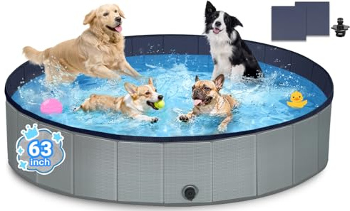 Bamda Hundepool – Faltbarer Pool 160x30, 2026 Verbesserte 5mm PP-Platte und Verdickter Boden, Tragbare Rutschfestes Hundeplanschbecken für Große Mittelgroß Kleine, Ideal für Innen & Außen (Grau)