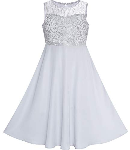 Sunny Fashion Mädchen Kleid Grau Chiffon Brautjungfer Maxi Ball Kleid Gr. 158