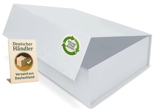 Verpackungswelt Geschenk-Box mit Deckel | 31 x 22 x 10 cm | Magnet-Verschluss | Hochzeit, Geburt, Weihnachten | Geschenk-Verpackung in Weiß