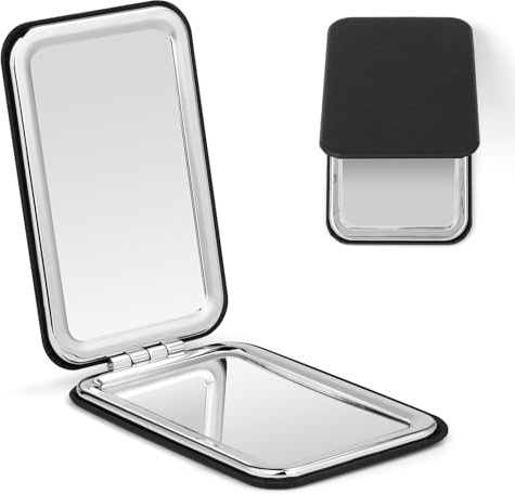 OSDUE Tragbar Kosmetikspiegel, Mini PU-Leder Taschenspiegel mit 1×/2× Vergrößerung, Zweiseitiger Schminkspiegel, Handspiegel Doppelseitig, Reise Kosmetikspiegel, Geschenke für Mädchen, Rechteck