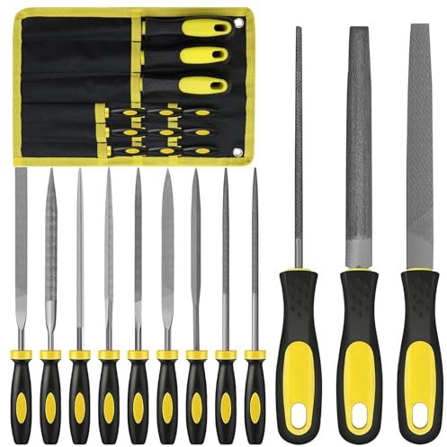 Mumjooyi Feilen Set 12 tlg. Feilenset Metall und Holz mit Aufbewahrungstasche Holzfeilen Set Flachfeile Halbrundfeile Rundfeile und 9pcs Nadelfeilen für Holz Metall und Holzbearbeitung Metallfeilen