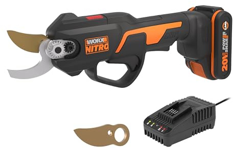 WORX NITRO 20V Akku-Gartenschere WG330E.1, bürstenlos, 25mm Schneidleistung | Bürstenloser Motor, 25mm Schneidleistung, SK5 Titan-Klinge, über 2800 Schnitte, leicht 700g, Einhandbedienung, Akku&Ladegerät