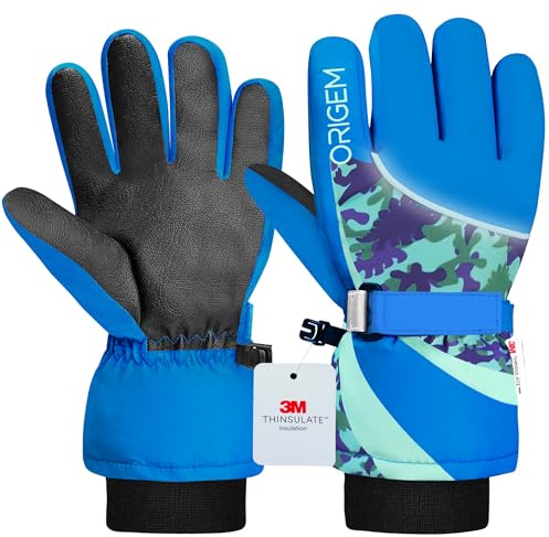 Origem Skihandschuhe Kinder wasserdicht warm für Jungen Mädchen 4-14 Jahre | Thermo, atmungsaktiv Winterhandschuhe, Schneehandschuhe für Skifahren, Snowboard, Reiten und weitere Outdoor-Aktivitäten