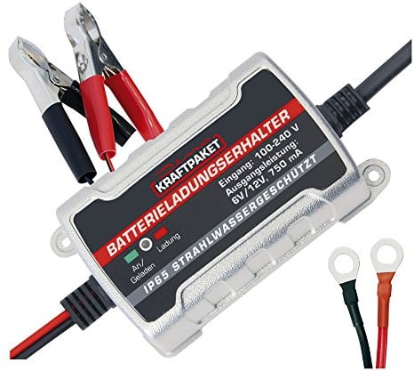 Dino KRAFTPAKET 750mAh-6V/12V Erhaltungsladegerät/Intelligentes und voll-automatisches Ladungserhaltungsgerät/Für Blei-Säure, GEL, EFB, AGM-Batterie/KFZ-Batterie-Ladegerät Auto, Motorrad, PKW, Boot