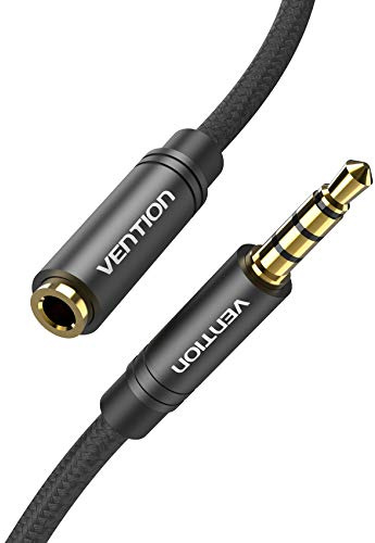 VENTION Klinke Verlängerung 0,5m, AUX Kabel 3,5mm Stereo mit Mikrofon, 4 Polig TRRS(Stecker auf Buchse), robustes Nylonkabel & Goldkontakte für Kopfhörern/TV/Laptop/Smartphones/Media-Player/PS5
