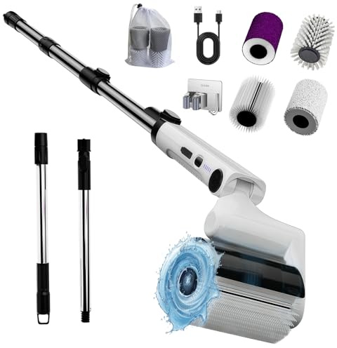 auvstar Elektrische Reinigungsbürste,Electric Cleaning Brush,Elektrische Putzbürste Reinigungsbürste Bad 4 Vielseitigen Bürstenköpfen mit Verstellbarem Griff für Bad Küche Auto Fußboden