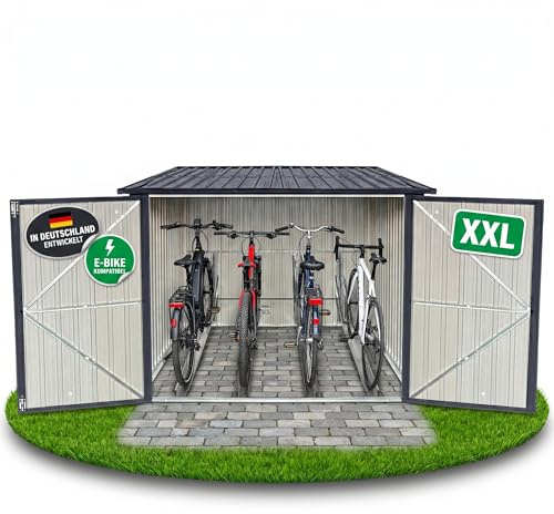 ALBATROS XXL Fahrradgarage Metall wetterfest & abschließbar, für 4 Fahrräder & E-Bikes, Fahrradbox 229x203x162 cm, Fahrradunterstand aus verzinktem Stahl RAL7016 anthrazit, Gartenbox mit Zubehör