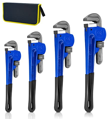 KOTTO Robustes Rohrzangen-Set, hitzebehandelt, verstellbar, 20,3 cm, 30,5 cm, 30,5 cm, 35,6 cm, weicher Griff, mit Aufbewahrungstasche (blau)