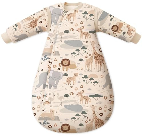 Unnivoll Schlafsack Baby Winter 3.5 Tog Baby Schlafsack 0-6 Monate Baumwolle Babyschlafsack Neugeborene mit Abnehmbare Ärmel Baumwolle Winterschlafsack Baby Warm und Weich 67 cm für Jungen Mädchen