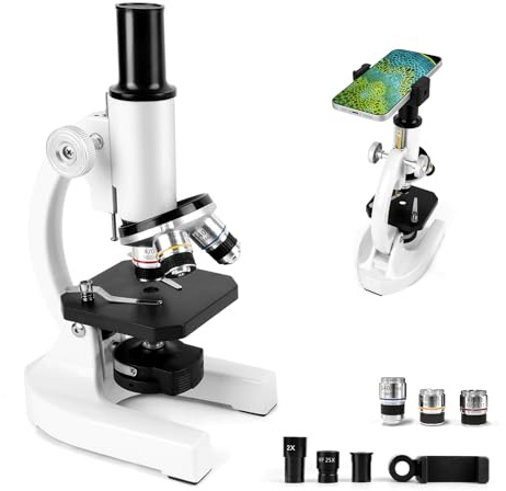 40-2000x Mikroskop, Professionelles Metall-Mikroskop für Erwachsene & Kinder, mit 10x & 25x Okularen, 4X 10x 40x Objektiven, 2X Lupe & Zubehörset, Ideal für Biologie & Metallurgie
