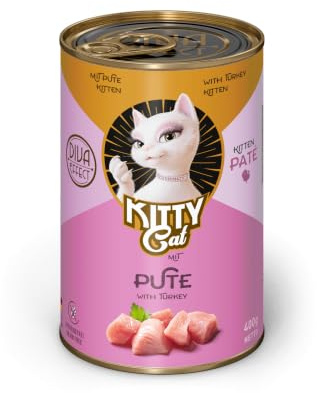 KITTY Cat Paté Pute Kitten, 6 x 400 g, Nassfutter für junge Katzen, getreidefreies Katzenfutter mit Taurin, Lachsöl und Grünlippmuschel, Alleinfuttermittel mit hohem Fleischanteil, Made in Germany