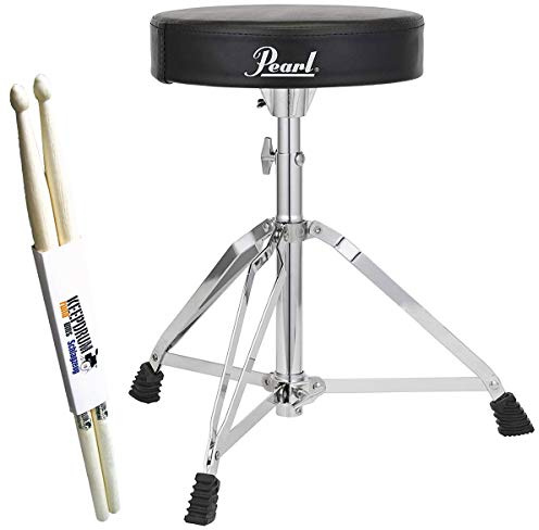 Pearl Drums D-50 Klassischer Vinyl Rundsitz Drumhocker + keepdrum Drumsticks