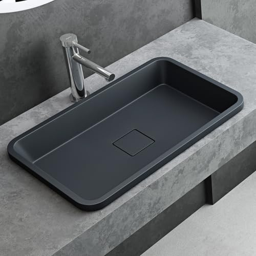 Mai & Mai Waschbecken 53x33x10cm aus Mineralguss Einbauwaschbecken | Waschtisch in Anthrazit matt mit Ablaufabdeckung ohne Armaturenloch Colossum104