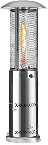 Blumfeldt Heizpilz Gas für Terrasse, Garten & Balkon, Terrassenheizer mit 360°Flammen-Blick, Outdoor-Gasheizstrahler, Terrassen-Heizer mit Elektrischer Zündung, Gas-Heizstrahler Bodenrollen