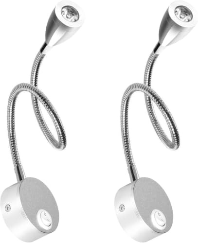 ledmo 2er-Pack LED Wandleselampe 3 W, Schwanenhals Bettleuchte, Silber