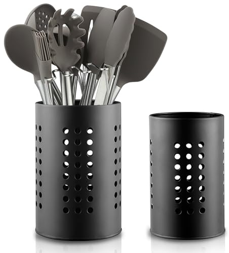 Berglander Küchenutensilienhalter für Küchentheke 2 Stück, schwarzer Edelstahl-Besteckhalter, Küchenutensilien Bauernhausstil Home Kitchen Arbeitsplatte Organizer