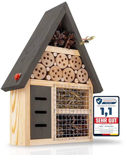 PATKAR Insektenhotel wetterfest [EXTRA STABIL] - Hummelhaus aus hochwertigem Holz (Made in Europe) - Premium Hummelkasten für Bienen, Wildbienen, Marienkäfer & Schmetterlinge - Wildbienen Nisthilfe