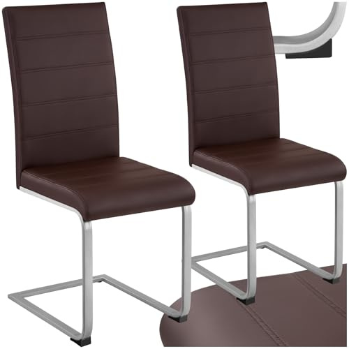 tectake® 2er Set Esszimmerstühle modern, ergonomischer Stuhl für Esszimmer, Besucherstuhl, Möbel für Küche, Esstisch, Küchenstühle, Freischwinger Essstühle, hohe Rückenlehne - Cappuccino