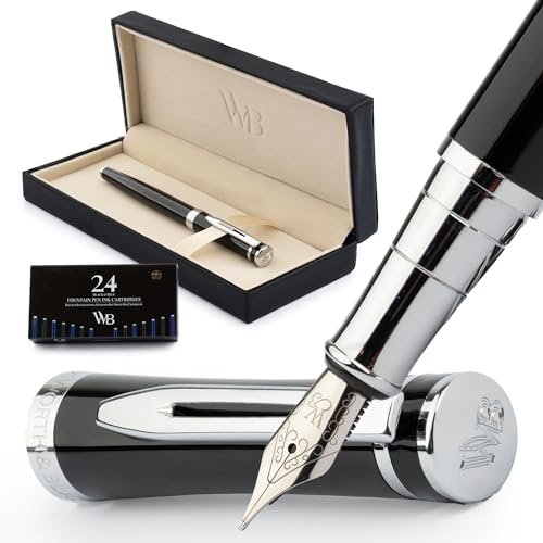 Wordsworth & Black Füller Set Edel, Kalligraphie, Luxus, Feder M, Schwarz | Füllfederhalter, Fountain Pen, Geschenk für Männer & Frauen, Deutsches Iridium, Hochwertig, Konverter + 24 Tintenpatronen