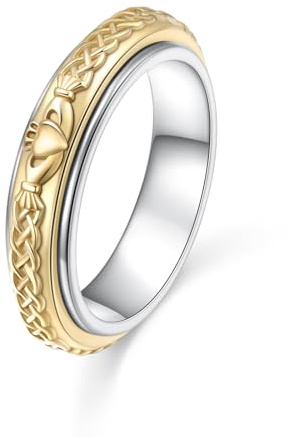 HOOHWE Anxiety Ringe Anti Stress Ring Damen silber 925 Claddagh Ringe für Damen Jahrgang Ring Geschenk
