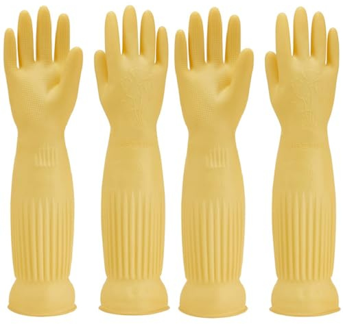MIN-XL Gummi-Spülhandschuh, wasserdicht und ölbeständig, geeignet für Küchenreinigung, Wäsche, Haushaltsreinigung, Geschirrspülen, Autowäsche, Innen- und Außenreinigung, Haustierpflege usw (Gelb, S)