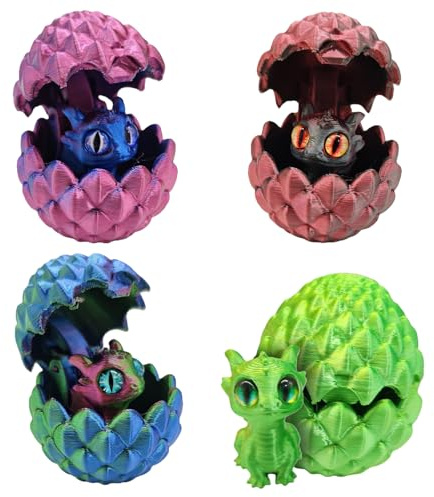 4 Stück 3D Gedrucktes Drachenei, Überraschungs Drachenei mit Drache 4.5 X 4.2cm, Geheimnisvolle Drachen Spielzeug für Erwachsene Kinder 3D Drache im Ei für Ostern Weihnachtstag Geschenke Dekoration