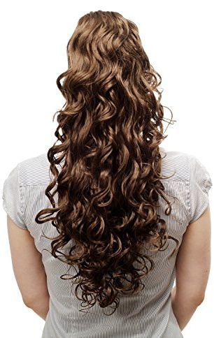 WIG ME UP - N310-10 Voluminös wallendes Haarteil/Zopf/Pferdeschwanz, lockig, sehr lang, ca. 60 cm, Braun
