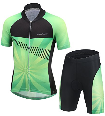YFPICO Kinder Radtrikot Set Fahrrad Trikot Kurzarm + Radhose mit Sitzpolster Radsport-Anzüge Jungen Mädchen Fahrradbekleidung, Hellgrün, 122/128