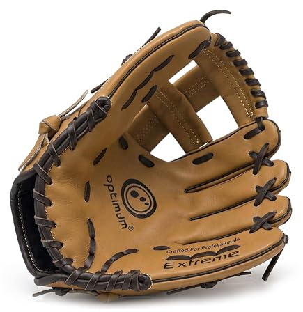 Optimum Extremsport-Baseball-Handschuh – bequeme Sport-Schlaghandschuhe für Linkshänder – Fleece-Innenfutter Handschuhe für Kinder – einfache Handhabung für Hand und Handgelenk – Senior, Braun