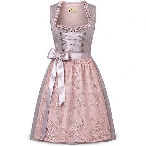 Alte Liebe 2tlg. Damen Dirndl A103, Grau Pink, 46