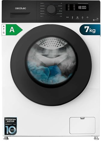 Cecotec Waschmaschine 7kg Frontlader Bolero Dresscode 7150 Inverter A. 1400 U/min, 12 Programme, Energieklasse A, Inverter Plus Motor, Steammax, Drum Clean, Verzögerter Start und Kindersicherung