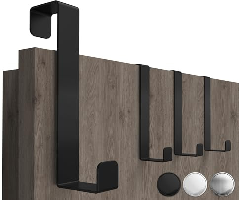 4smile Türhaken zum Einhängen, 4er Set, Fb. Schwarz - Platzsparende Kleiderhaken Tür für ganze Wohnung, universelle Haken zum Einhängen - Stabile Türgarderobe, Türhakenleiste