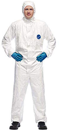 DuPont Tyvek 500 Xpert Chemikalienschutzkleidung mit Kapuze, Kategorie III, Typ 5-B und 6-B Robust und Leicht Weiß Größe L