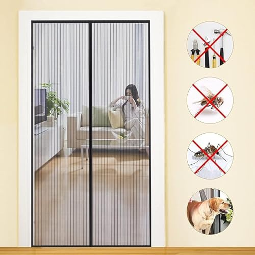 MYCARBON Fliegengitter Balkontür, Stärkere Magnet Insektenschutz Tür 95x210cm, Für Kellertür, Terrassentür, Wohnzimmer, Ohne Bohren, Einfache Montage, Nicht Kürzbar, Schwarz