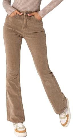 Nina Carter J221 Damen Hochtaillierte Bootcut Stretch-Cordhose aus Samtigem Kordel Vintage Schlaghose Cordjeans