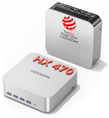 GEEKOM AI Mini PC A9 Max mit AMD Ryzen AI 9 HX 470, 32GB DDR5 2TB SSD | (Upgrade zu 370), Business Mini Computer, 2.5G Dual-LAN 2×USB4, HDMI 2.1, Wi‑Fi 7, BT 5.4 für Alle Einsatzszenarien