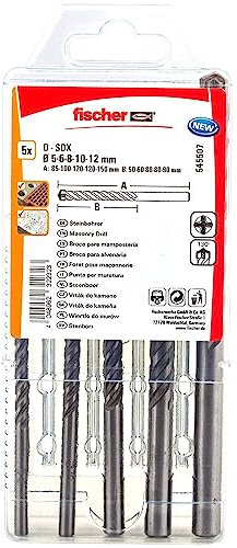 fischer Steinbohrer Set, 5 - 12 mm Durchmesser, Aufsätze für Bohrmaschinen, Bohrerset mit verschiedenen Größen, Werkzeug zum Bohren in Stein & Mauerwerk, 5er Pack