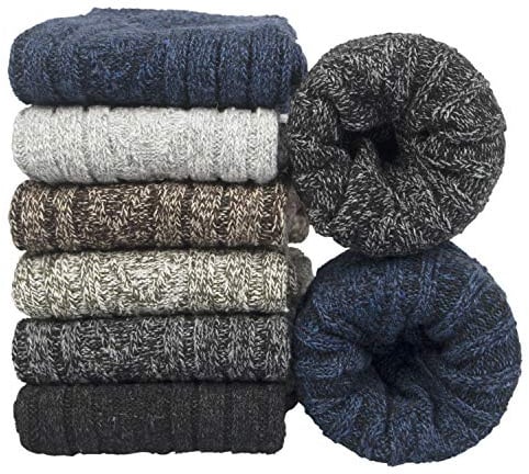 6Paar Merino Wollsocken Wintersocken Thermosocken Stricksocken Herren 38-45 | Warme Atmungsaktiv Merino Socken Herren Zeitloses Unifarbenes Design Perfekt für Wandern Trekking Büro und Freizeit im Winter