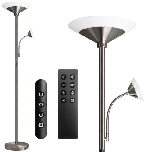 BBHome Stehlampe Wohnzimmer LED, 27W Deckenfluter LED Dimmbar mit 6W leselampe, 3000K-6500K Moderne Dimmbar Stehlampe mit Fernbedienung & Berührung für Wohnzimmer, Schlafzimmer, Büro (silber)