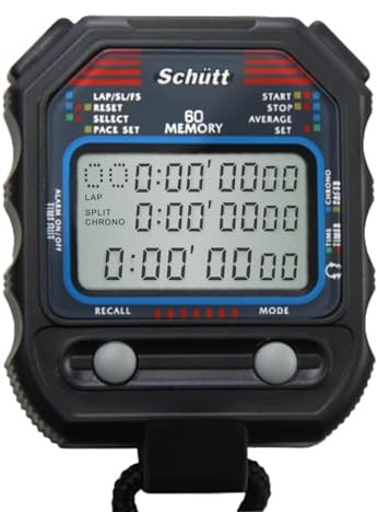 SCHÜTT Stoppuhr PC-90 (60 Memory Speicher | Uhrzeit & Datum | Dualtimer) - Digital Profi Stoppuhr mit Druckpunktmechanik | spritzwasserfest | Trainer