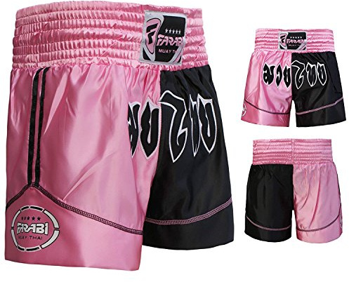 Farabi Sports Muay Thai Short for MMA, Muay Thai, Boxen Kickboxen Kampfsport Shorts Muay Thai Shorts (Pink/Black, M)