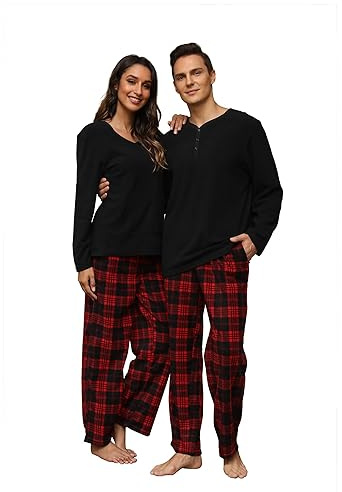 U2SKIIN Weihnachts Pyjama, Matching für Paare, 2-teiliges Kariertes Set | 2-teiliges Weihnachts Pyjama Set, matching für Paare, kariert, Herren & Damen, weich, warm, Couple Pyjama, Weihnachtszeit