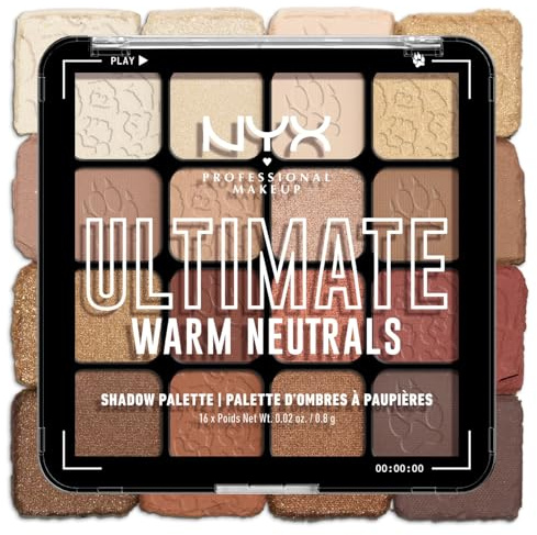 NYX Professional Makeup Lidschattenpalette mit 16 Farbtönen, Intensives und langanhaltendes Finish, Vegane Formel ohne Inhaltsstoffe tierischen Ursprungs, Ultimate Shadow, Farbton: Warm Neutrals