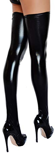 etrado fashion Halterlose Overknee Strümpfe in Wetlook Optik – Größe XL